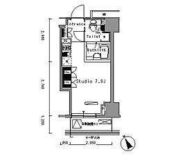 都営三田線 新板橋駅 徒歩2分の賃貸マンション 7階ワンルームの間取り