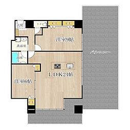 ザ・グランドビュー・オオサカ 3階2LDKの間取り