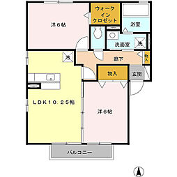 エスポワール ルナ　Ａ 2階2LDKの間取り
