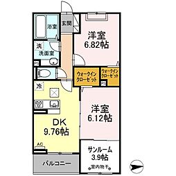 つくばエクスプレス 六町駅 徒歩5分の賃貸アパート 1階2DKの間取り