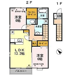 トレフル ブラン　A棟 2階2LDKの間取り