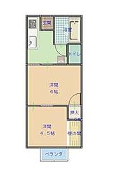 京成本線 勝田台駅 徒歩5分の賃貸アパート 2階2Kの間取り