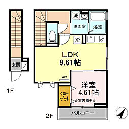 日暮里舎人ライナー 見沼代親水公園駅 徒歩4分の賃貸アパート 2階1LDKの間取り