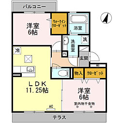 ロイヤルティアラ　V・VI　VI 103 1階2LDKの間取り