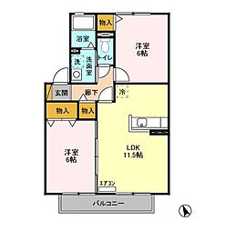 カプチーノ　A・B・C・D 2階2LDKの間取り