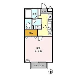 ヴィラ花水木 205 2階1Kの間取り