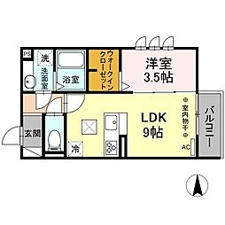 ヴァイスハイト中広江 1階1LDKの間取り