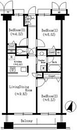 京王線 笹塚駅 徒歩1分の賃貸マンション 6階3LDKの間取り