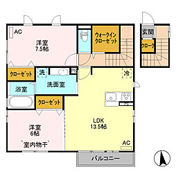 パルファン・デュオ 2階2LDKの間取り