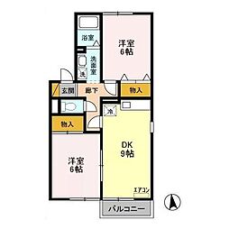 クレールシャンブル　Ａ 1階2DKの間取り
