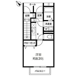 アスピリア　フルール 1階1Kの間取り