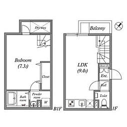 東急東横線 都立大学駅 徒歩5分の賃貸マンション 1階1LDKの間取り