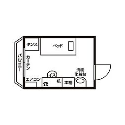ドーミー赤池 2階ワンルームの間取り
