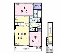 樽見鉄道 十九条駅 徒歩9分の賃貸アパート 2階2LDKの間取り