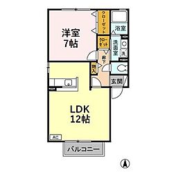 スクウェア・ヒル　Ｅ 2階1LDKの間取り