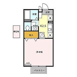 ヴィラ梅小路　Ｂ 2階1Kの間取り