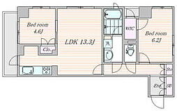 JR総武線 飯田橋駅 徒歩5分の賃貸マンション 2階2LDKの間取り