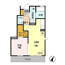 フェンテ前野 1階1LDKの間取り