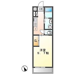 アロース 2階1Kの間取り