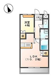 オーピュール 2階1LDKの間取り