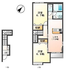 ファミーユ南山 2階2LDKの間取り