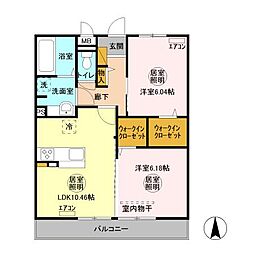 袖ヶ浦ヒルサイドプラザ　A 2階2LDKの間取り