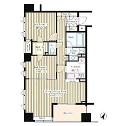 東京メトロ日比谷線 人形町駅 徒歩5分の賃貸マンション 10階2LDKの間取り