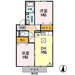 ハーヴェスト・パークA 2DKの間取図画像