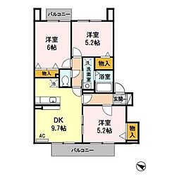 JR筑肥線 美咲が丘駅 徒歩5分の賃貸アパート 2階3DKの間取り