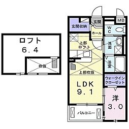 JR片町線(学研都市線) 野崎駅 徒歩7分の賃貸アパート 2階1LDKの間取り