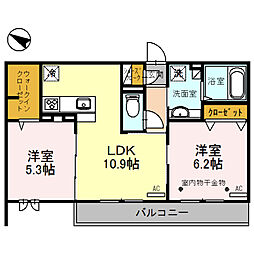 ロイジェントパークスレイクタウンIIＡ 2階2LDKの間取り