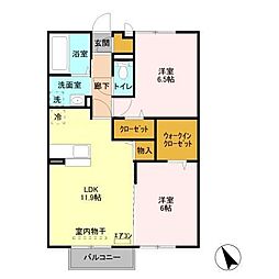 シュロス蒲地　B 2階2LDKの間取り