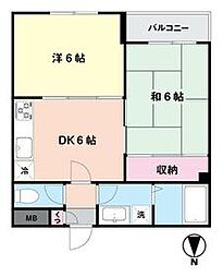 シュロス中野 2階2DKの間取り