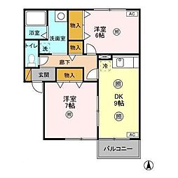ルミエールB 2DKの間取図画像