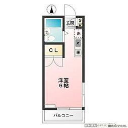 富士見ハイツ 1階ワンルームの間取り