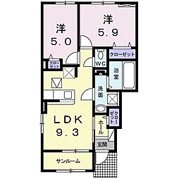 フィオーレ　II 1階2LDKの間取り