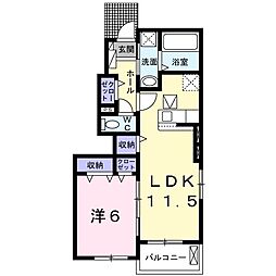 ソレイユ・ルヴァンＢ 1階1LDKの間取り