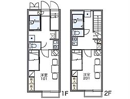 レオパレスフォルトソム 2階1Kの間取り