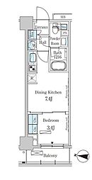 東京メトロ東西線 木場駅 徒歩11分の賃貸マンション 6階1DKの間取り