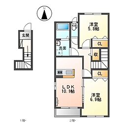 JR東海道本線 穂積駅 バス18分 ぷらんと6下車 徒歩5分の賃貸アパート 2階2LDKの間取り