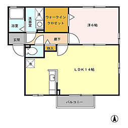 サニープレイス吉根 1LDKの間取図画像