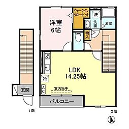 ウィスタリア・ガーデン　AB B201 2階1LDKの間取り
