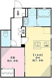 JR中央線 国立駅 徒歩14分の賃貸アパート 1階1LDKの間取り