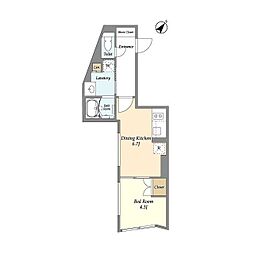 東急東横線 都立大学駅 徒歩7分の賃貸マンション 4階1DKの間取り