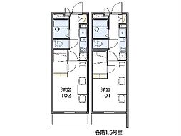 レオパレスセロームＢ 3階1Kの間取り