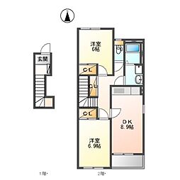 スカイピース 2DKの間取図画像