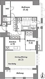 都営大江戸線 麻布十番駅 徒歩8分の賃貸マンション 3階2LDKの間取り