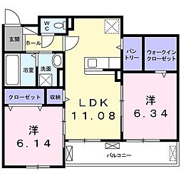 サニービューラ 2階2LDKの間取り