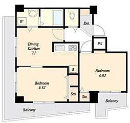 東急多摩川線 鵜の木駅 徒歩4分の賃貸マンション 4階2DKの間取り