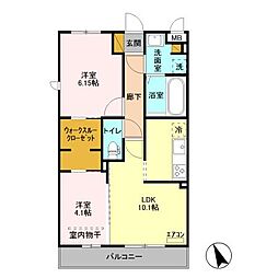 プチクールIII・V　V 3階2LDKの間取り
